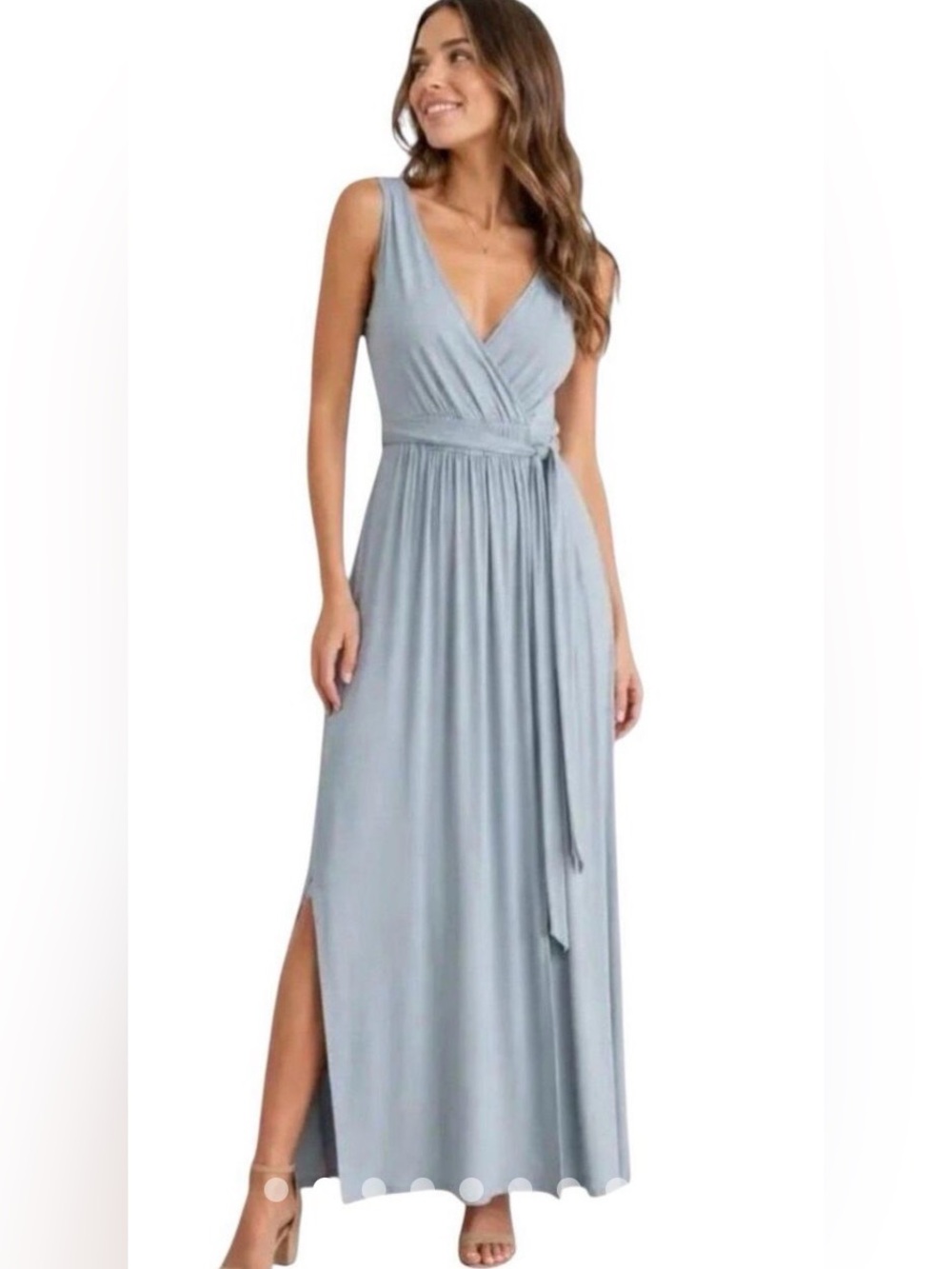 Lulus Maxi Dress Surplice Neckline Flowy Side Slit  NWT L